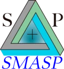 Logo de SMASP con un triángulo imposible de tonos gris, verde y azul, acompañado de las siglas SMASP en color azul
