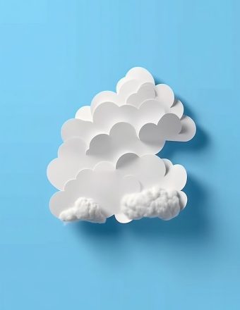 Representación estilizada de nubes blancas, simbolizando la inteligencia artificial generativa alojada en la nube.